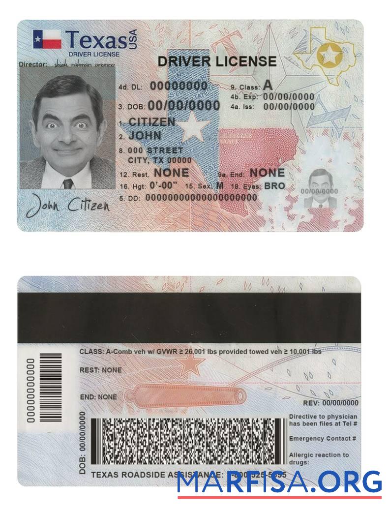 Realistic USA Texas driving license (2020 – present) sample